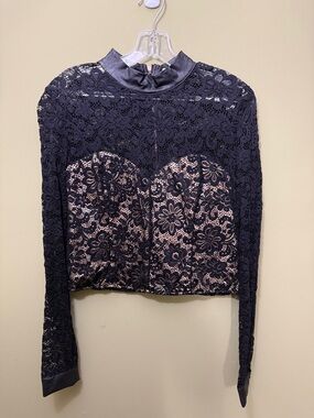 Vintage MUSTARD SEED Lace Mock-Neck Long Sleeve Crop Top